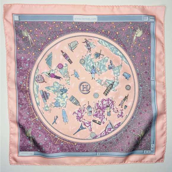 Hermes World Map “www. hermes.com” Silk Pocket Square - Picture 1 of 7